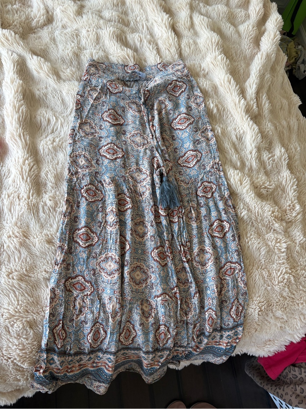 Bohemian Blue Paisley Tiered Maxi Skirt